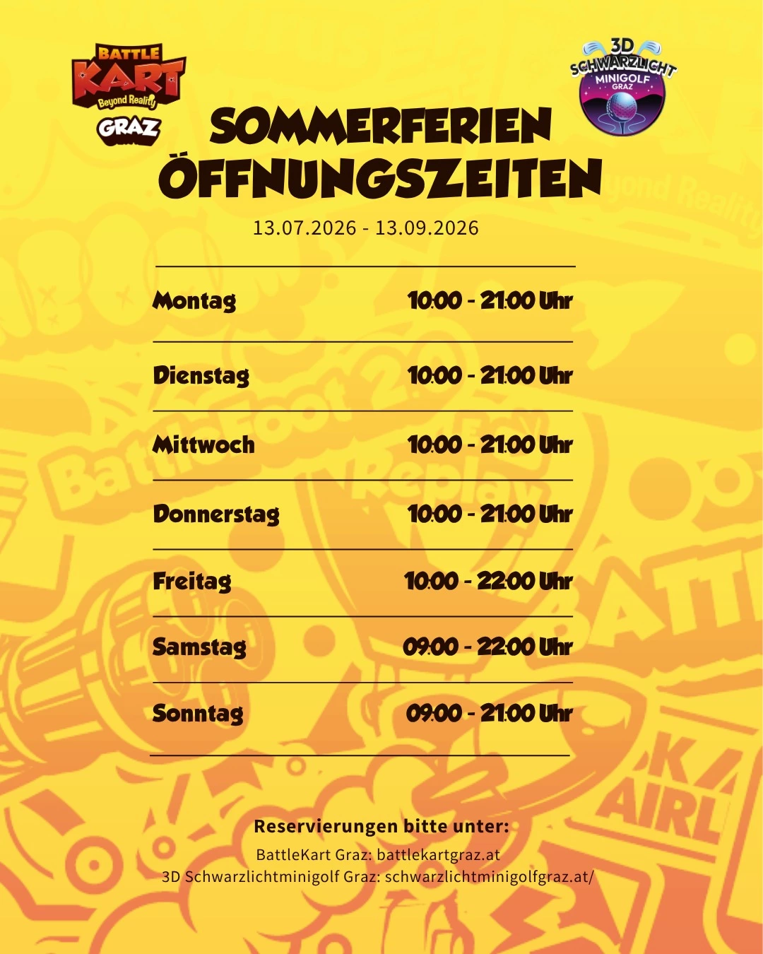 Öffnungszeiten während der Sommerferien (13.07-13.09.2026)