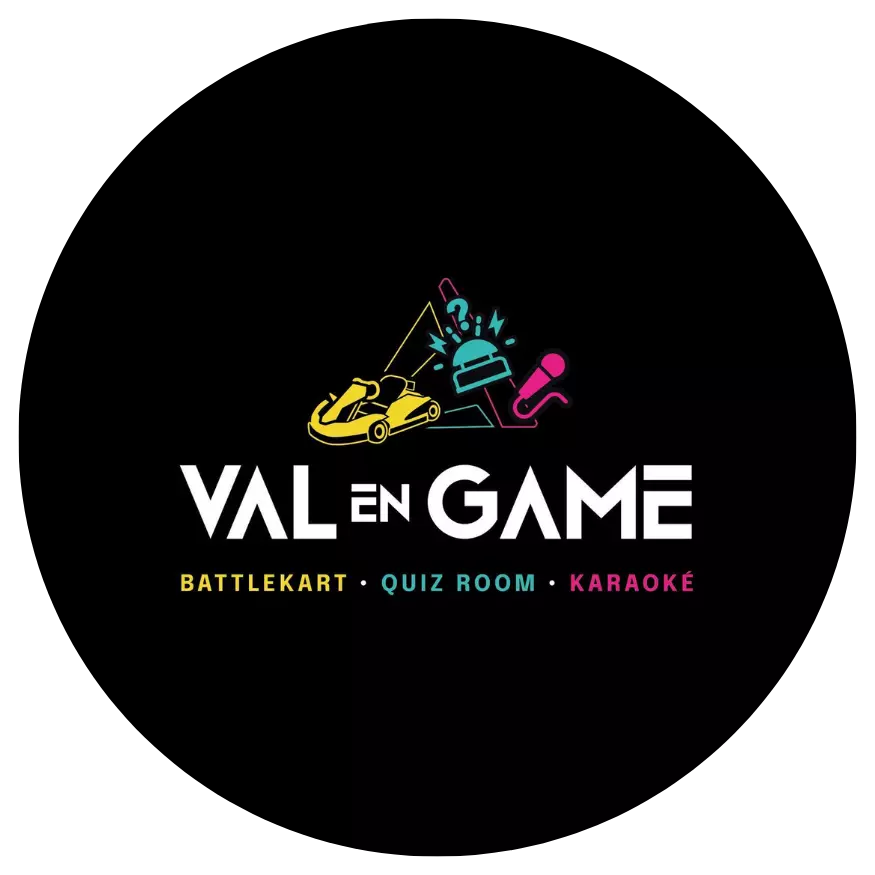 logo Val en Game, battlekart, quiz room, karaoké