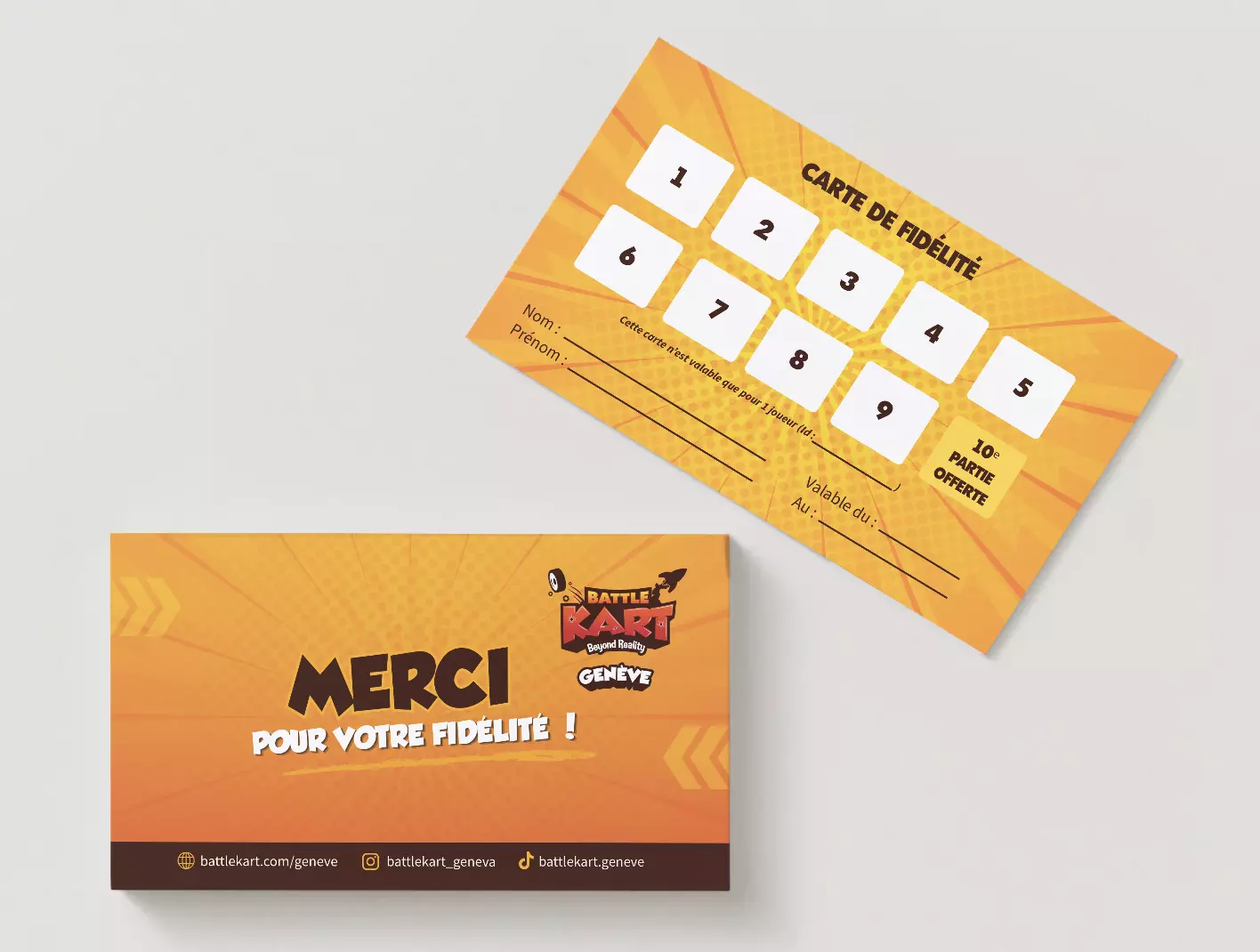 BattleKart Geneva loyalty card – 10th game free after 9 games purchased
